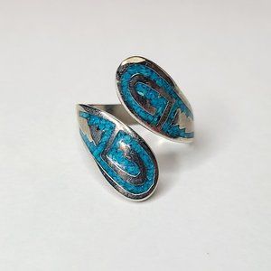 Large Silver South Western Style Adjustable Turquoise Ring Costume Jewelry GUC